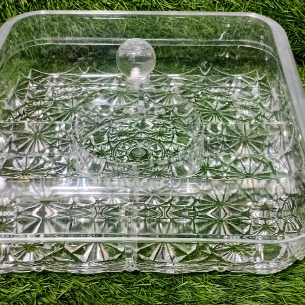 Acrylic Dry Fruit Dish – Elegant Multi-Section Serving Bowl (Without Stand)