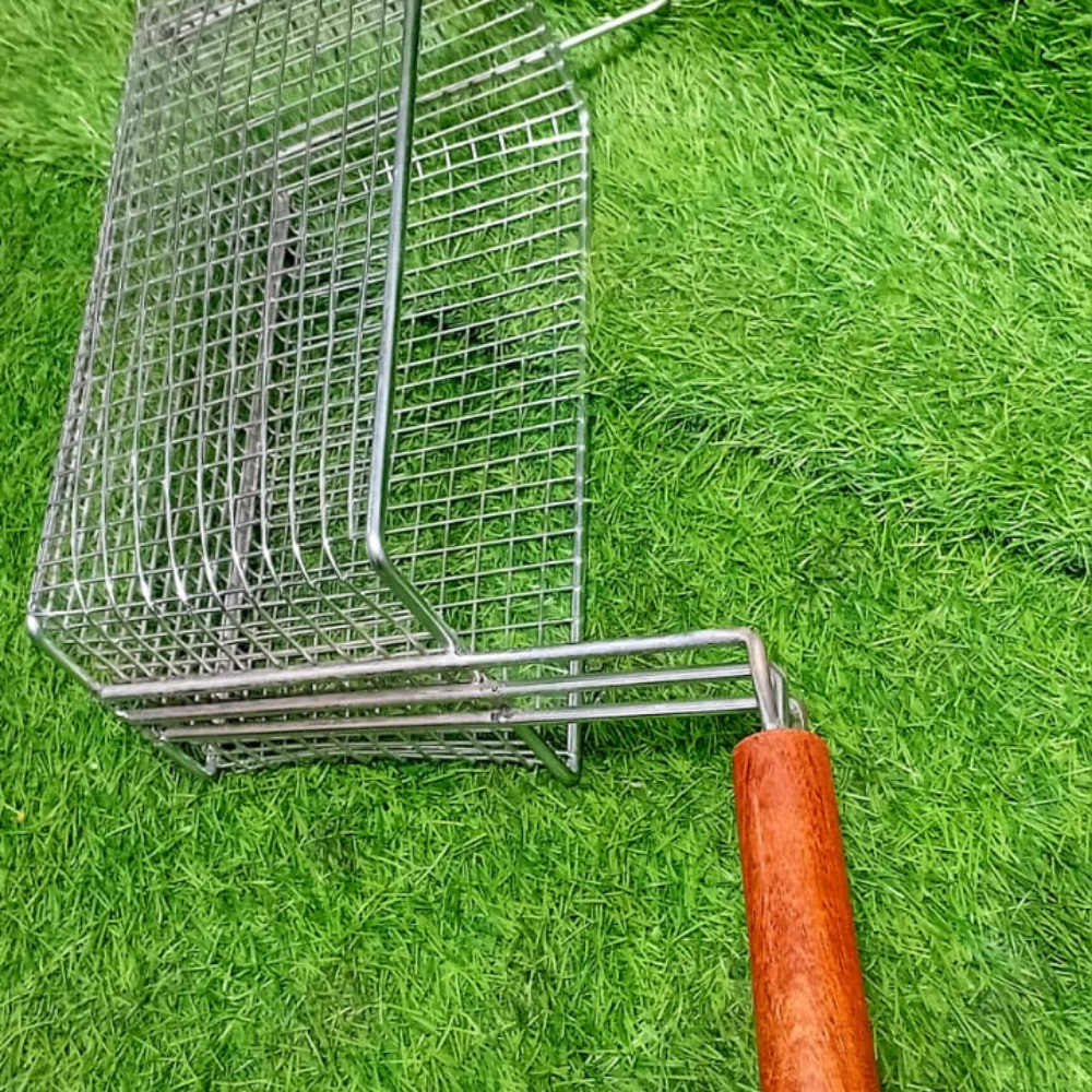 Stainless Steel Fryer Jali with Wooden Handle – Deep Frying Basket