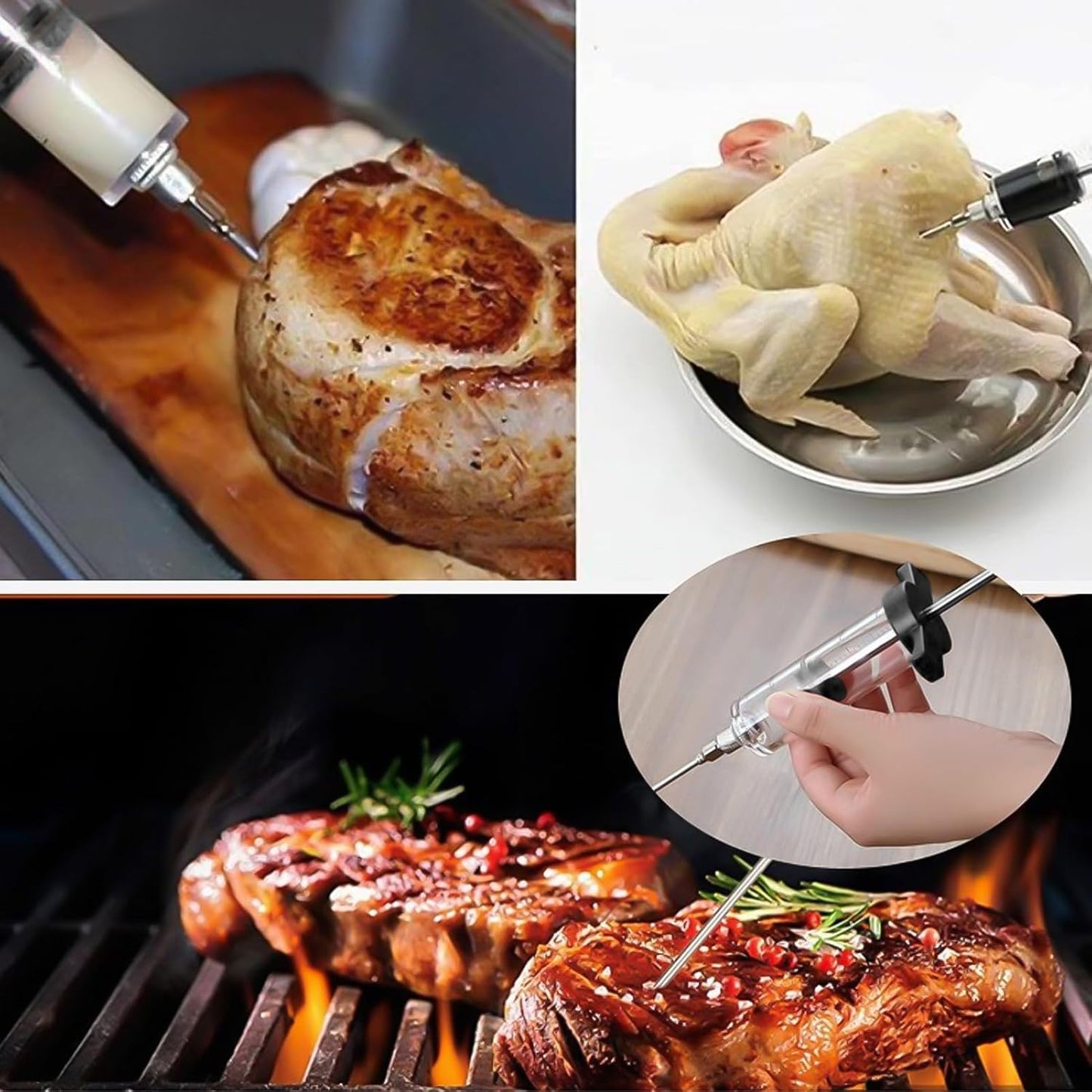 Meat Injection Stainless Steel - BBQ Meat Marinade Flavor Seasoning Injector Needle