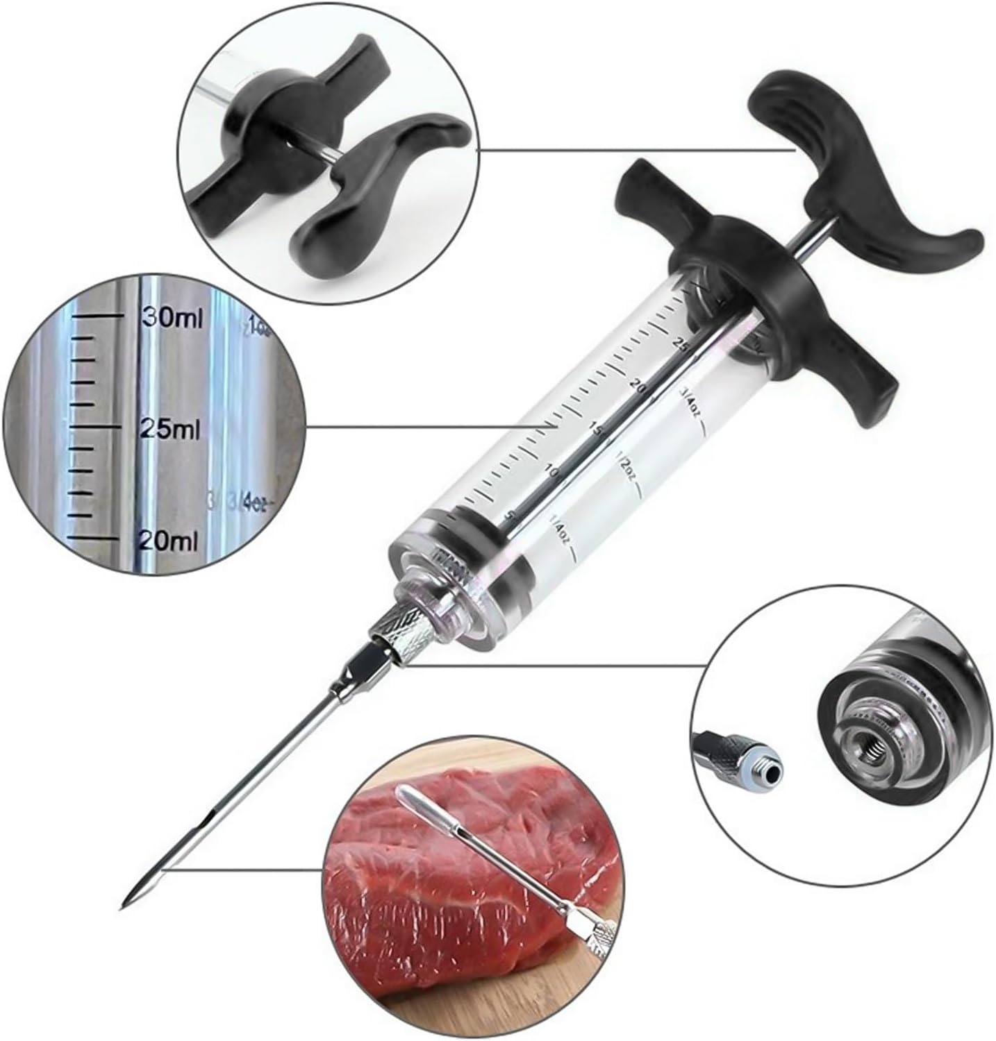 Meat Injection Stainless Steel - BBQ Meat Marinade Flavor Seasoning Injector Needle