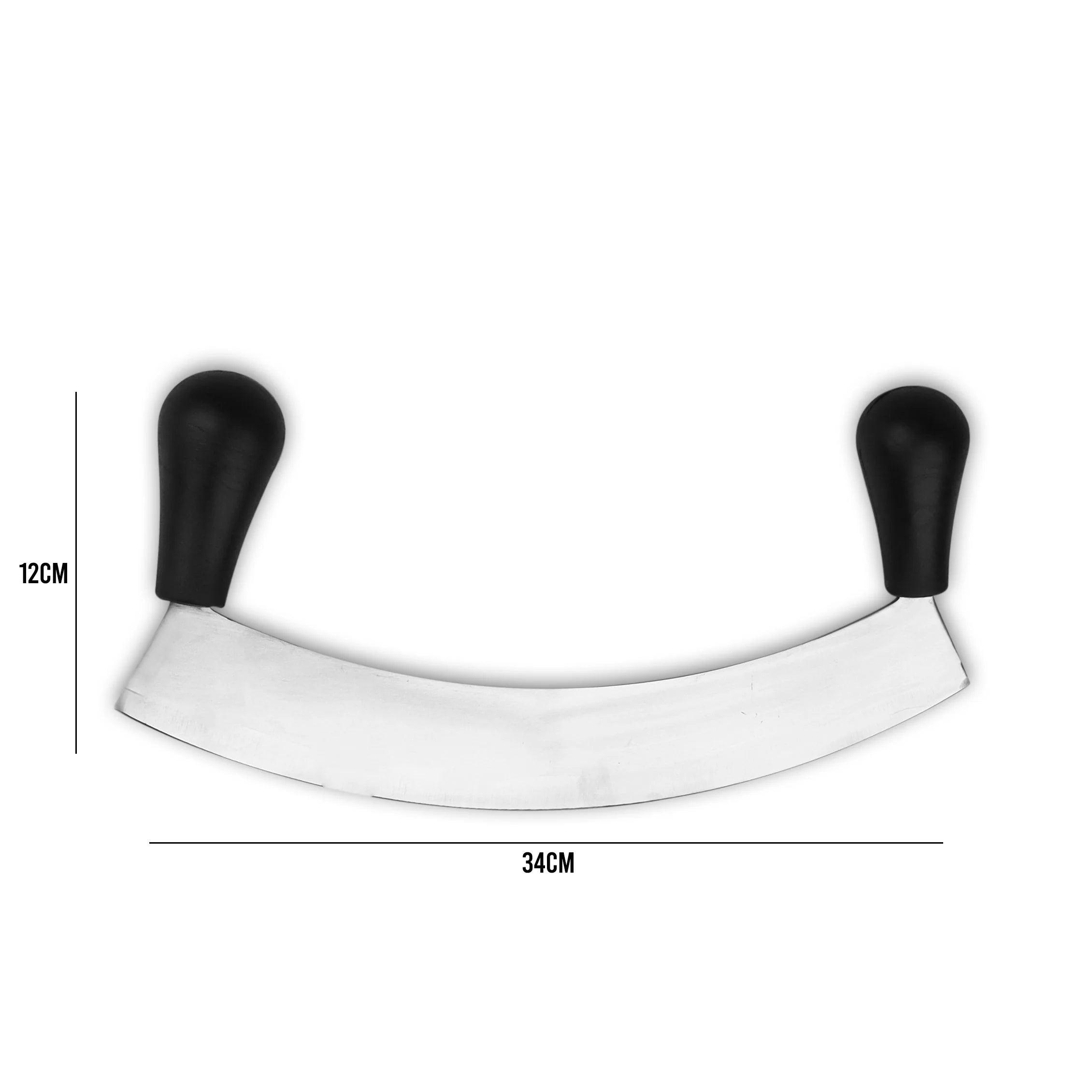 Double Handle Crescent Chopper Blade Mezzaluna Knife and Pizza Cutter Rocker -Large