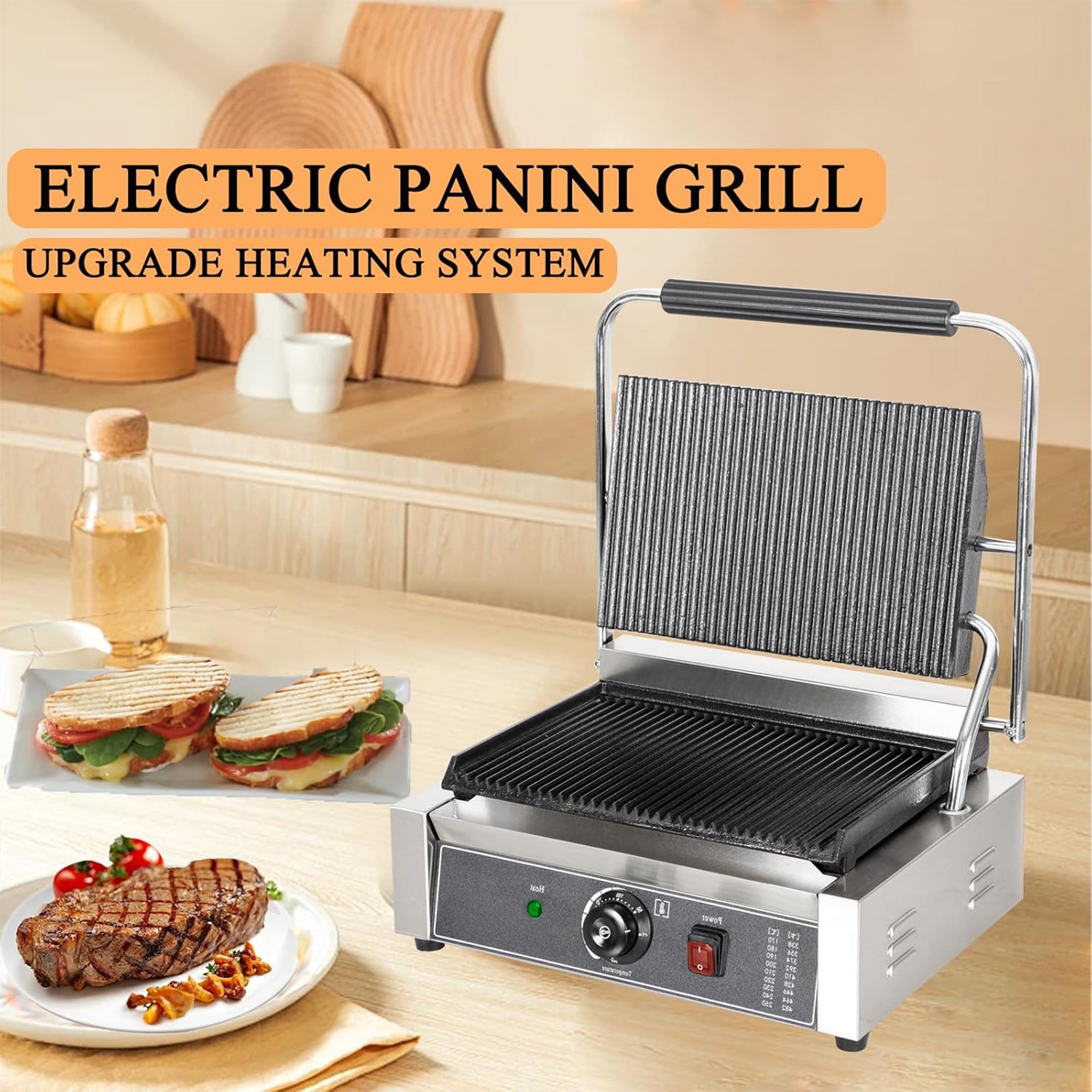 EVOR Commercial Panini Press Grill, 19"x9" Electric Sandwich Maker Griddle Plate