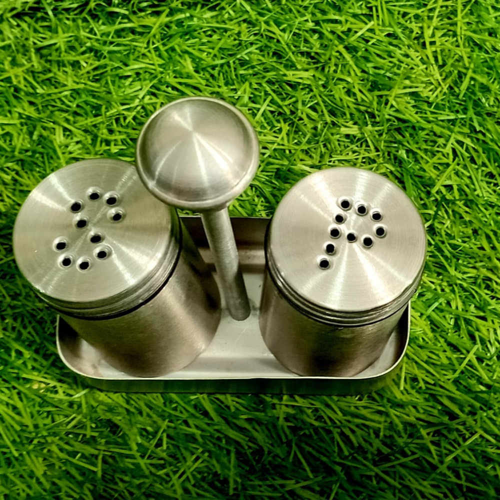 Stainless Steel 2-Pcs Salt Shaker Set with Stand