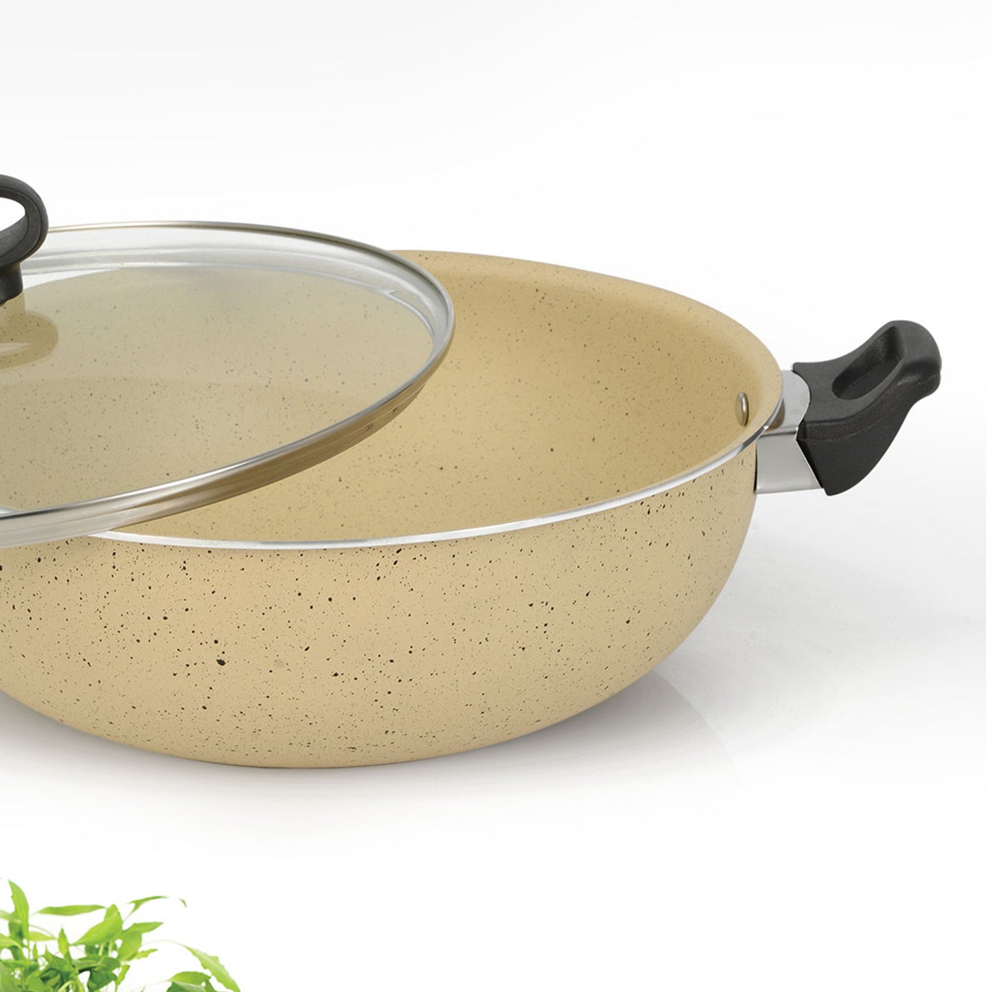 AR Marble Coated Non Stick Wok Karahi - Off White