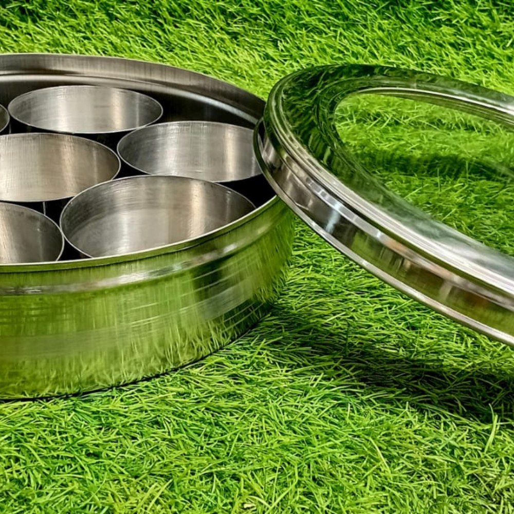Stainless Steel Round Masala Box – 7 Katori