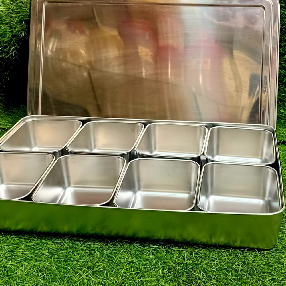 Imported Stainless Steel Masala Box – 8 Compartments