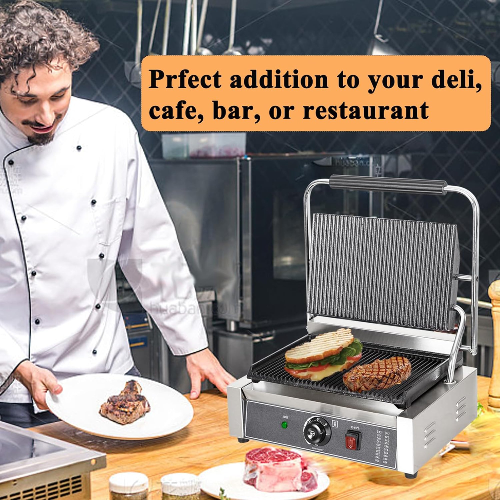 EVOR Commercial Panini Press Grill, 19"x9" Electric Sandwich Maker Griddle Plate