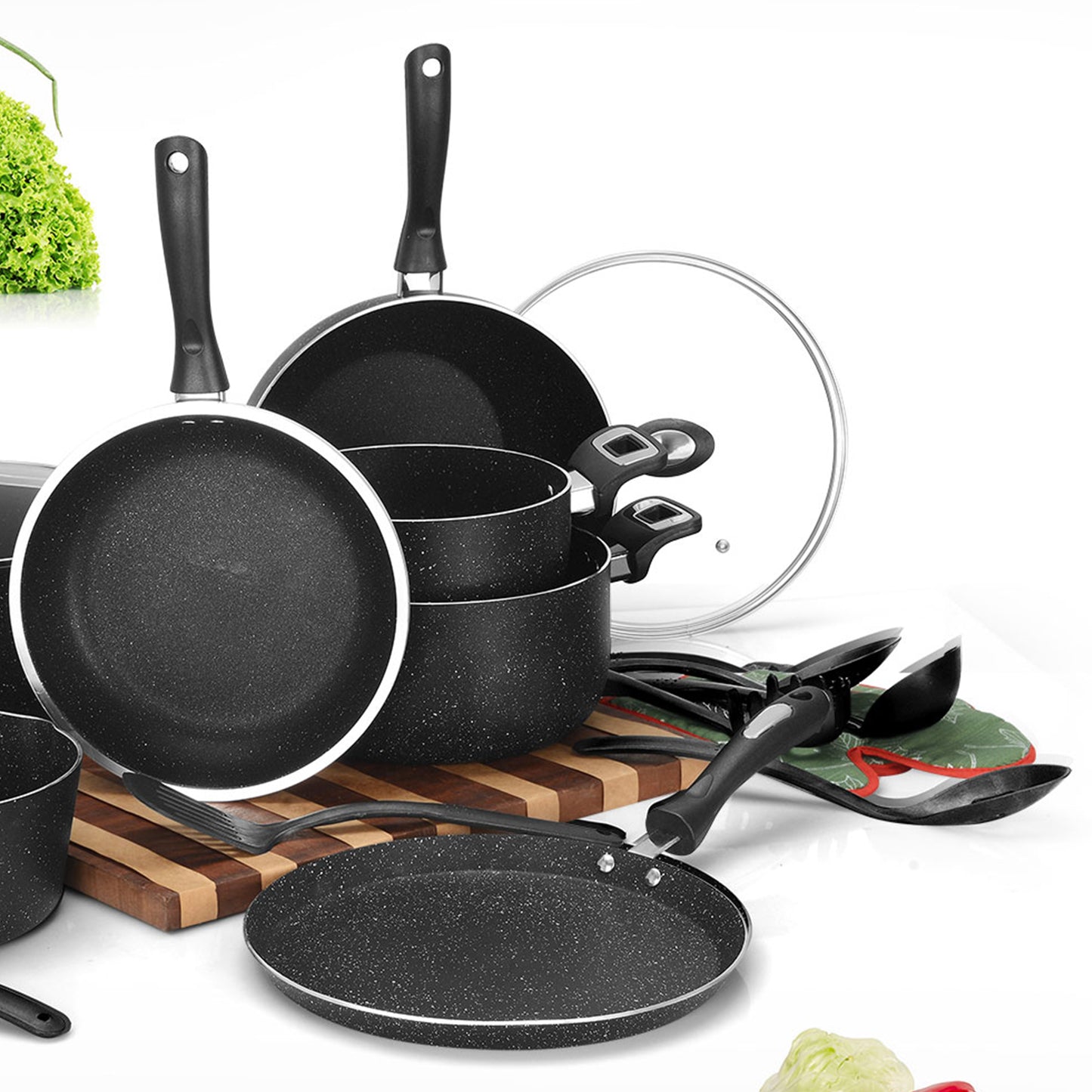 19 Pieces AR Marble Coated Non Stick Glory Set - Black