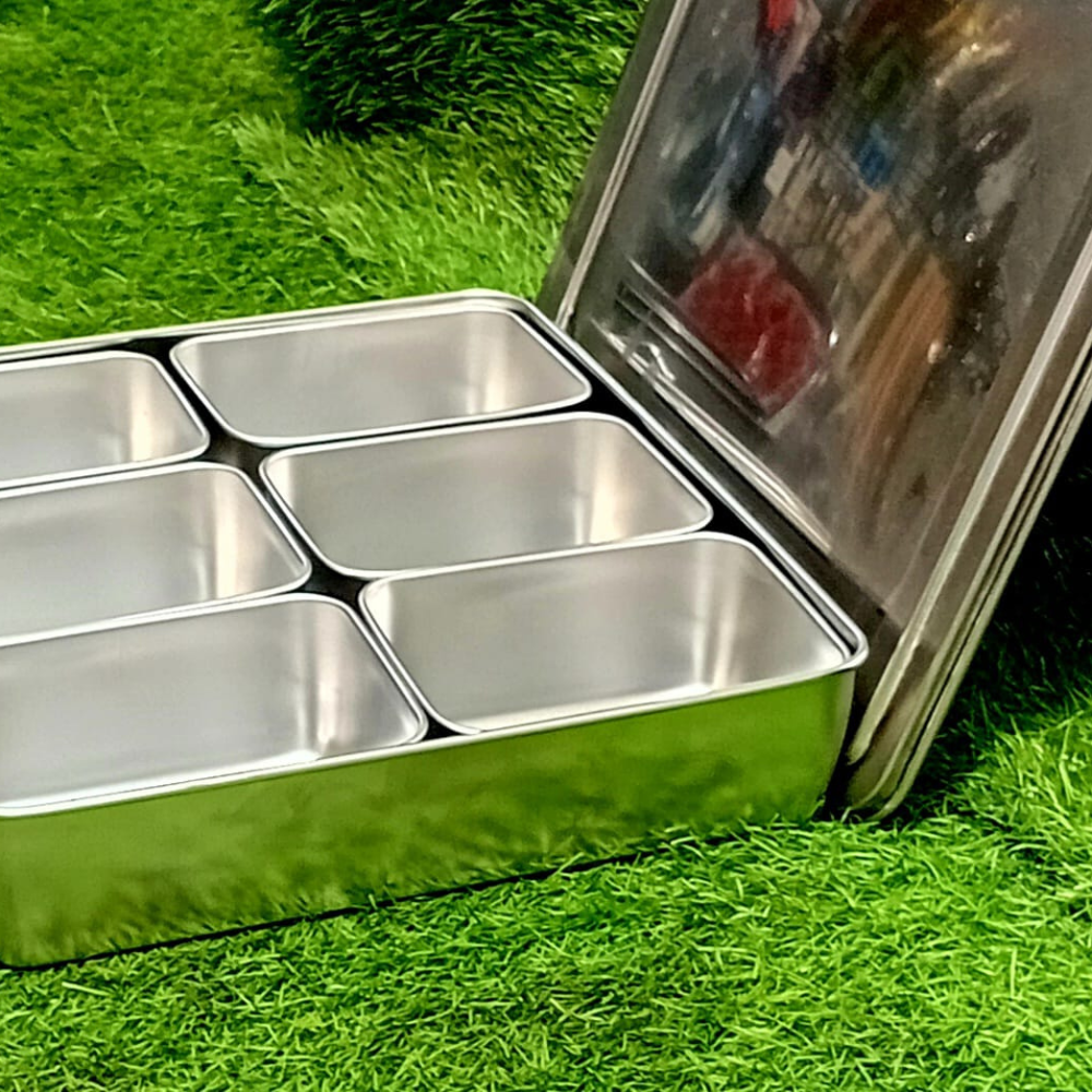 Imported Stainless Steel Masala Box – 6 Compartments