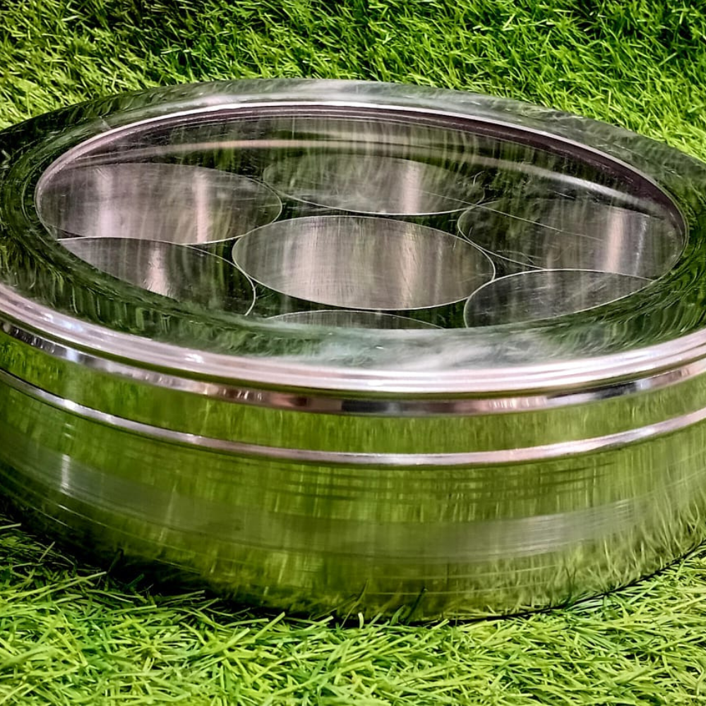 Stainless Steel Round Masala Box – 7 Katori