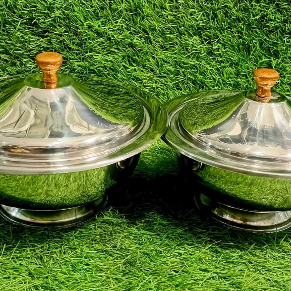 2pcs -Stainless Steel Donga Set with Wooden Knob Lid