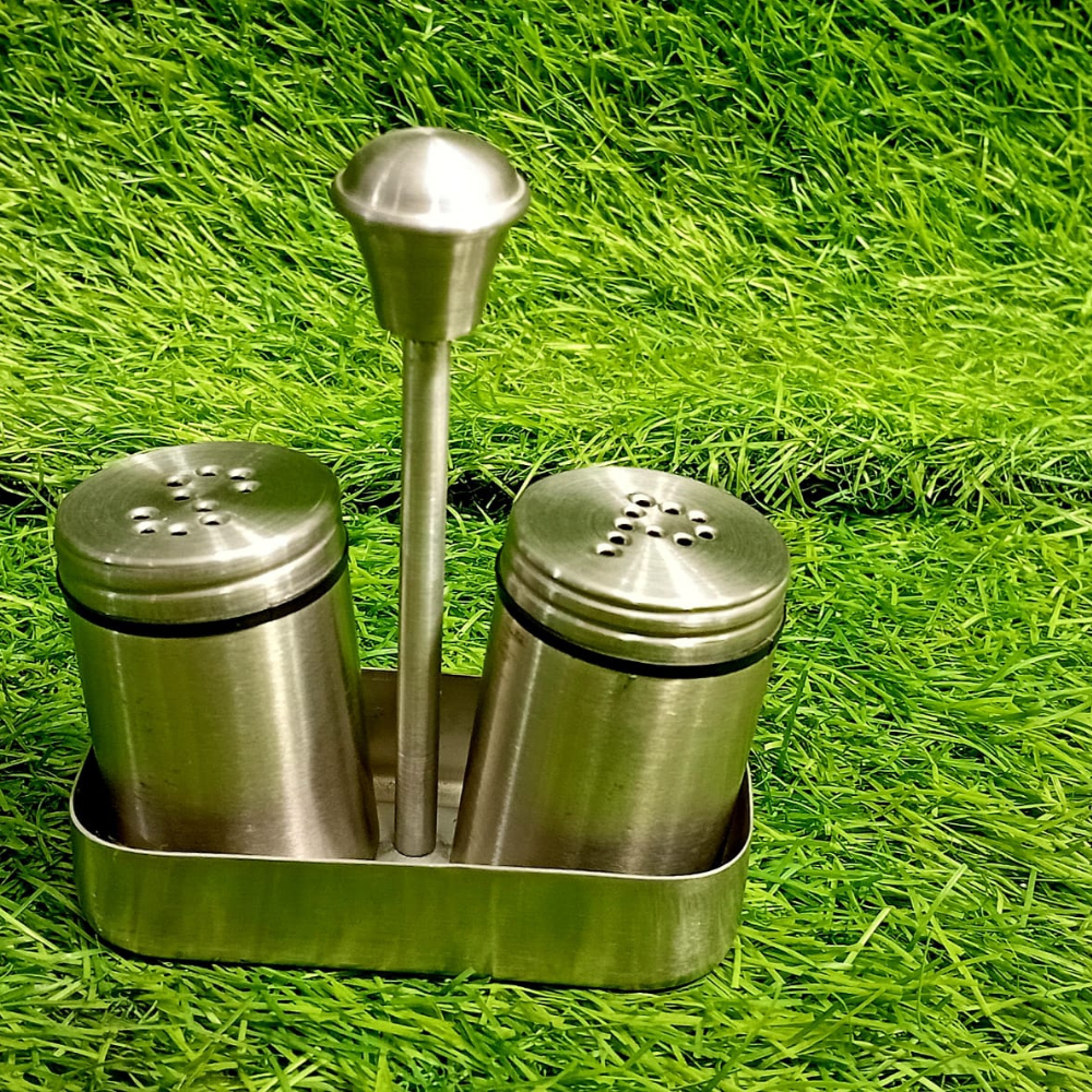 Stainless Steel 2-Pcs Salt Shaker Set with Stand