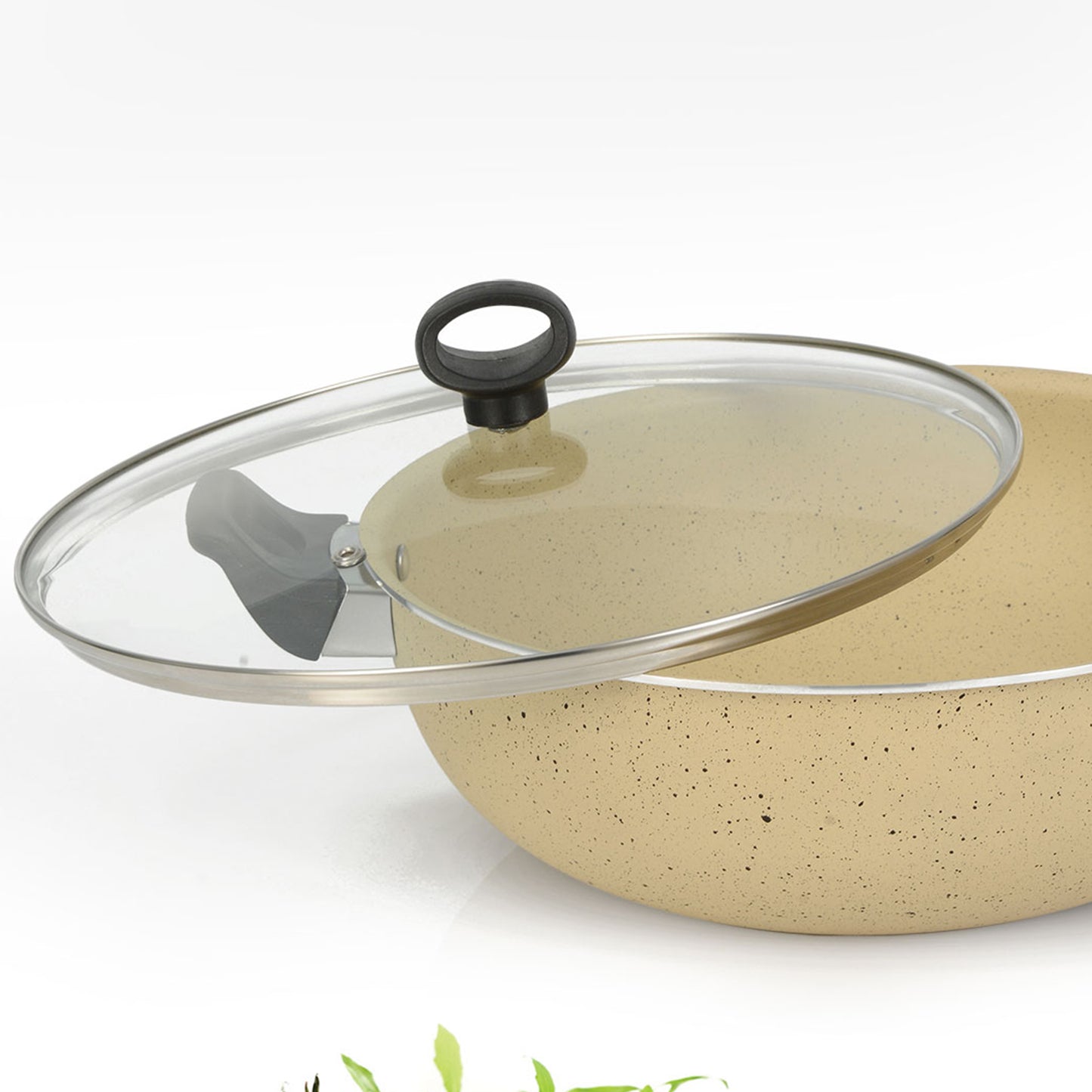AR Marble Coated Non Stick Wok Karahi - Off White