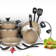 19 Pieces AR Marble Coated Non Stick Glory Set - Beige