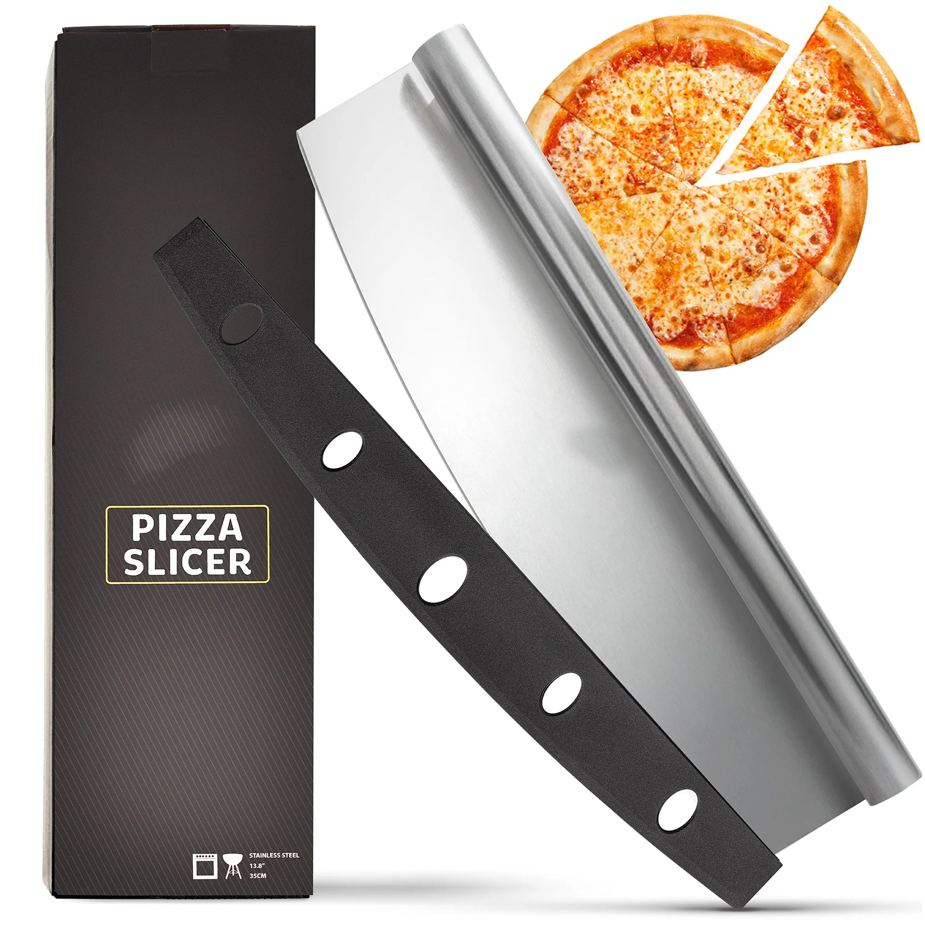 13.5” Sharp Stainless Steel Pizza Cutter Rocker Style with Blade Cover