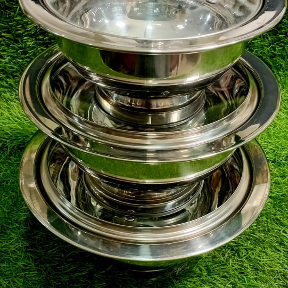 3-Pcs Stainless Steel Donga Set with Glass Lids