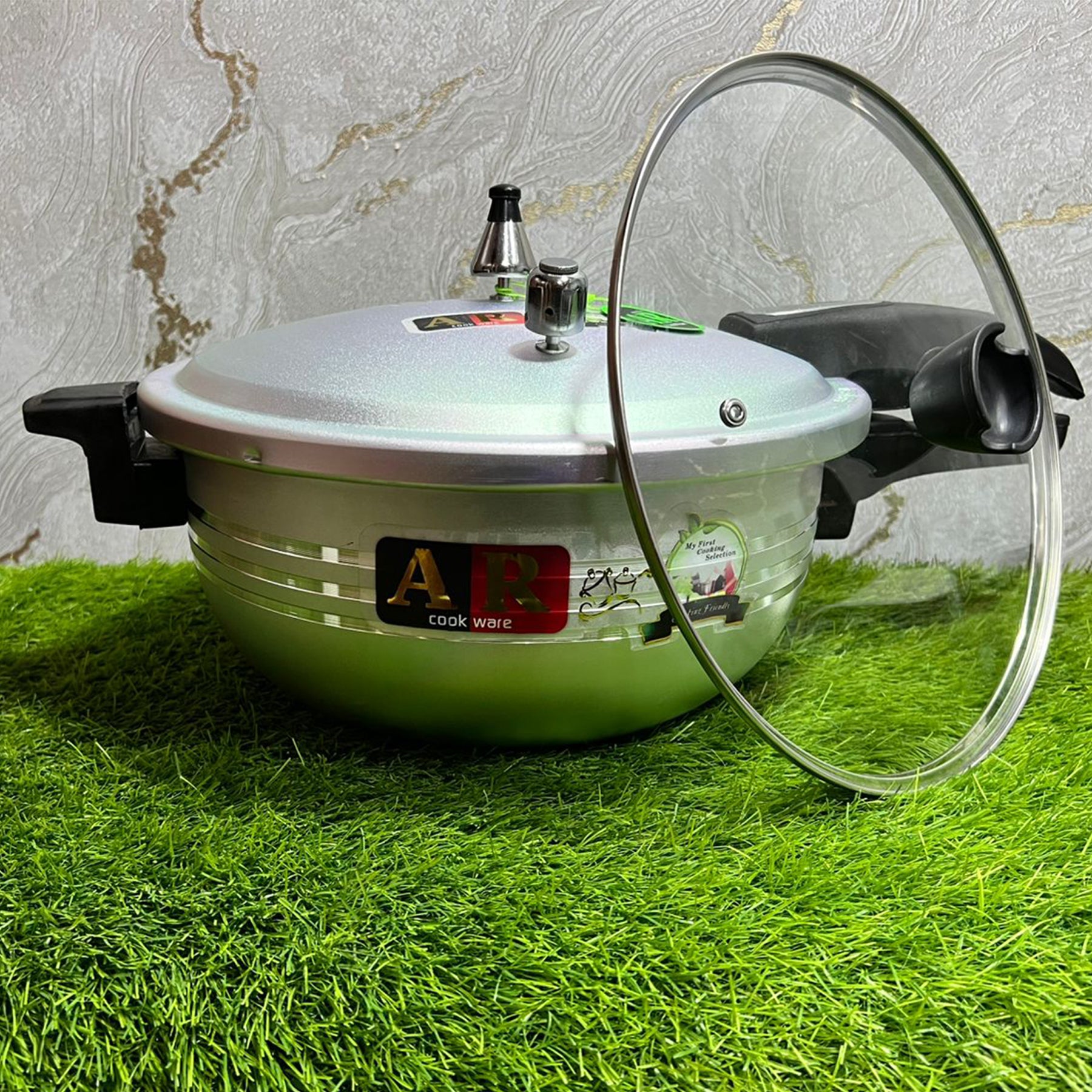 AR Cookware 2 in 1 Pressure Cooker Wok with Free Glass Lid