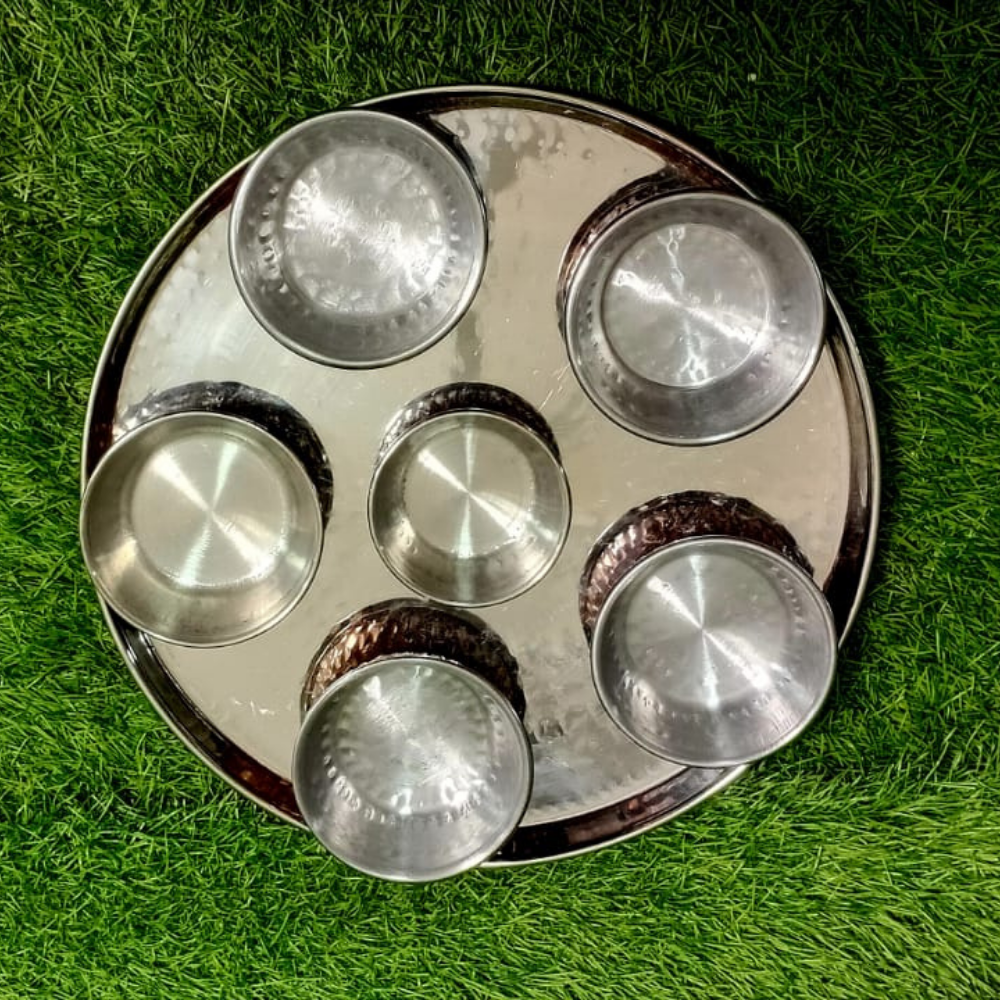 Premium Copper Indian Serving Thali – 6 Dips (5 Large + 1 Small)