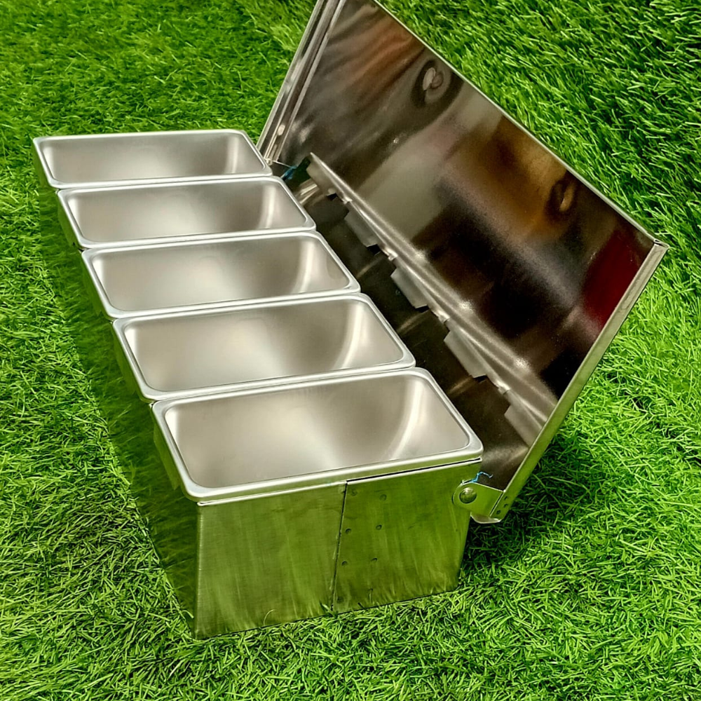 Imported Stainless Steel Masala Box – 5 Compartments