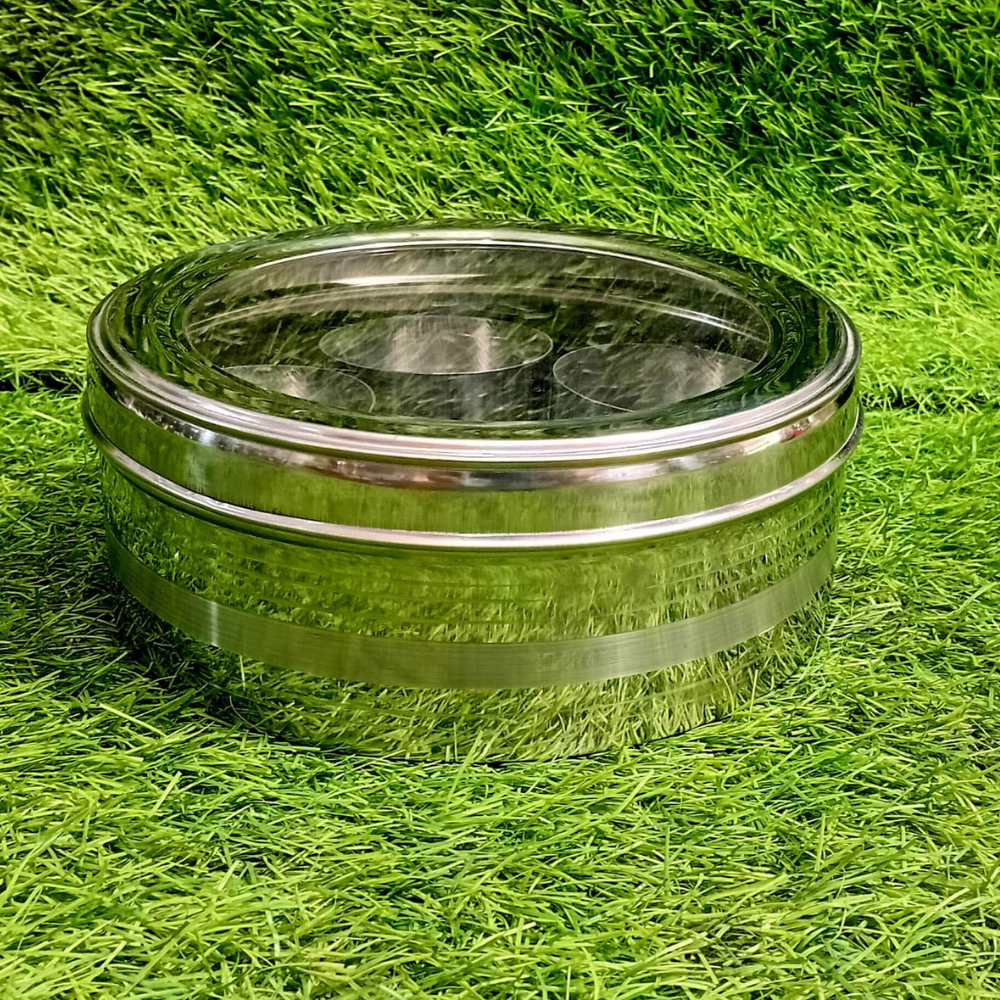 Stainless Steel Round Masala Box – 5 Katori