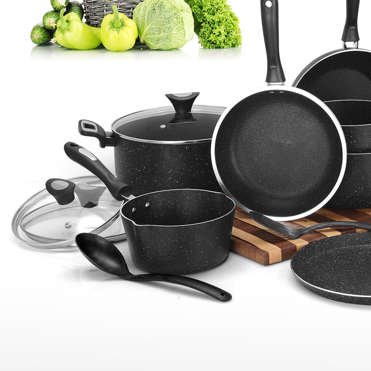 19 Pieces AR Marble Coated Non Stick Glory Set - Black