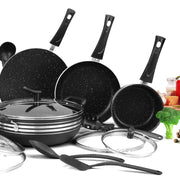 21 Pieces AR Marble Coated Non Stick Jumbo Chef Set - Black