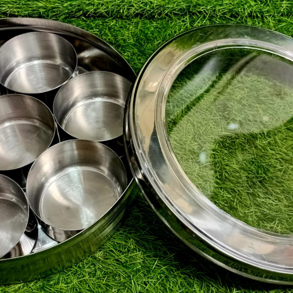 Stainless Steel Round Masala Box – 7 Katori
