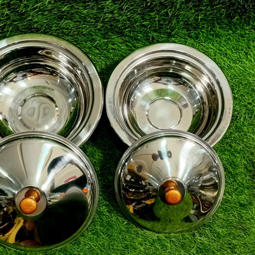 2pcs -Stainless Steel Donga Set with Wooden Knob Lid