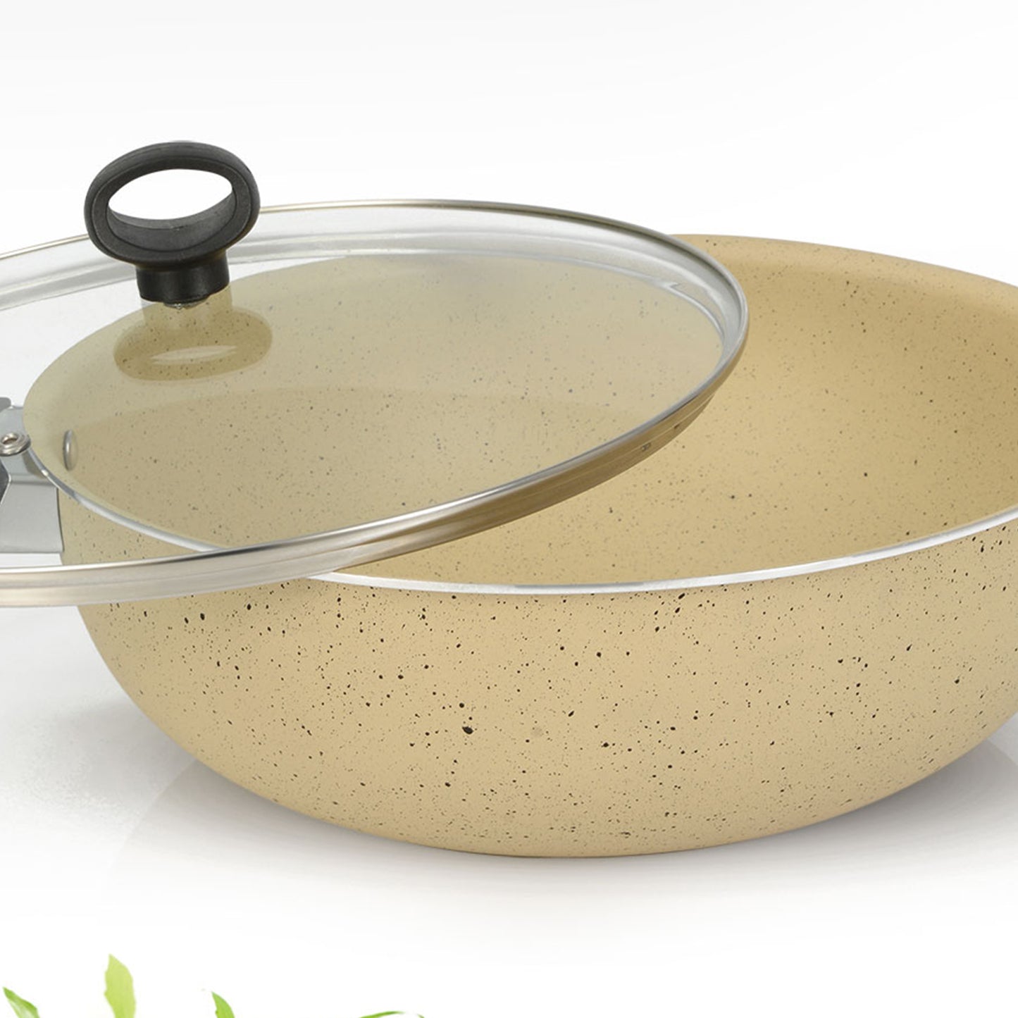 AR Marble Coated Non Stick Wok Karahi - Off White