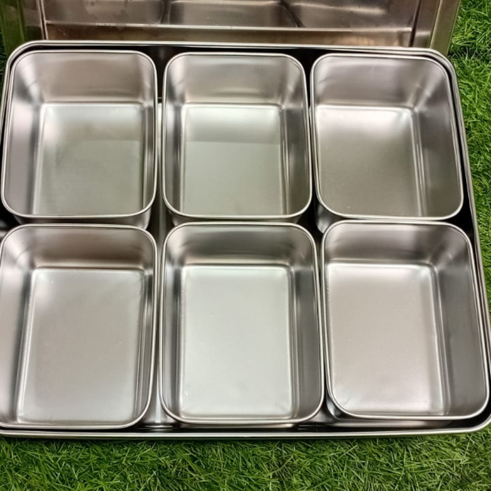 Imported Stainless Steel Masala Box – 6 Compartments
