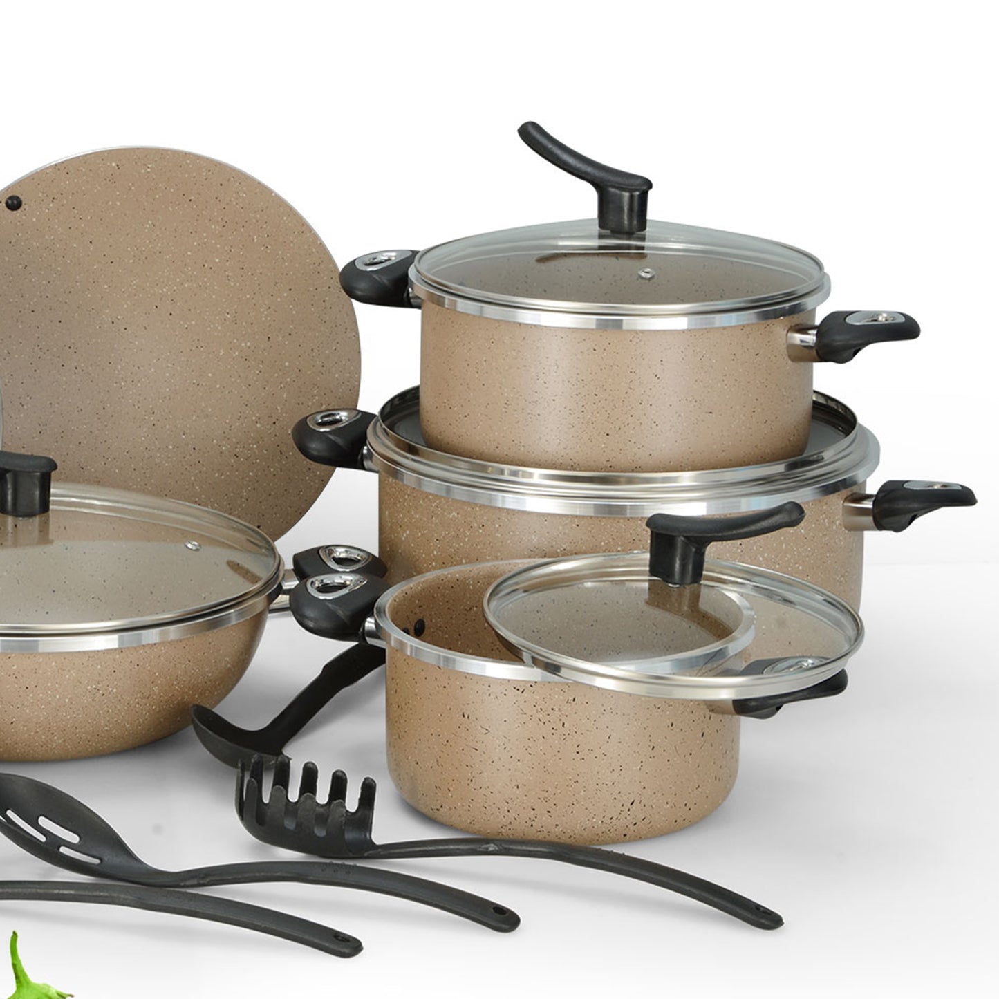 18 Pieces AR Marble Coated Non Stick Dessini Moon Set Forging - Beige
