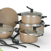 18 Pieces AR Marble Coated Non Stick Dessini Moon Set Forging - Beige