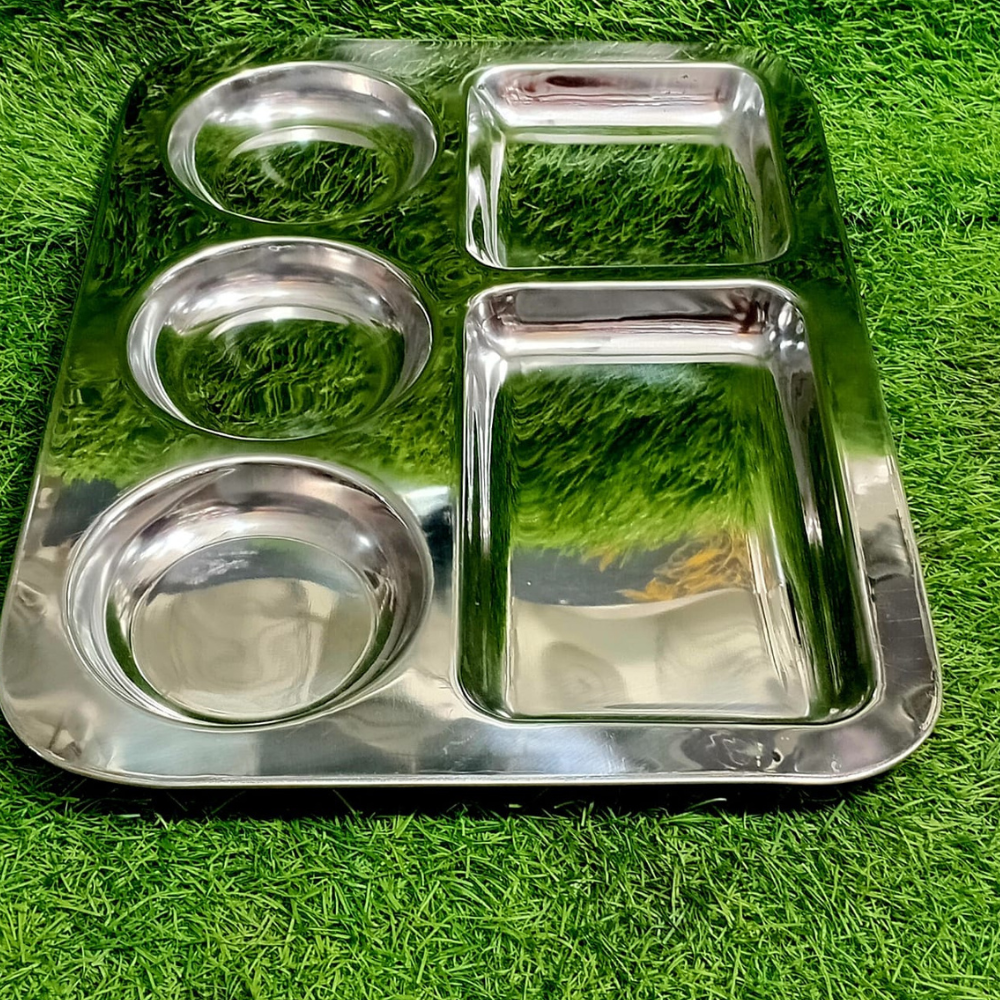 Stainless Steel 5-Compartment Serving Tray | Umar Crockery