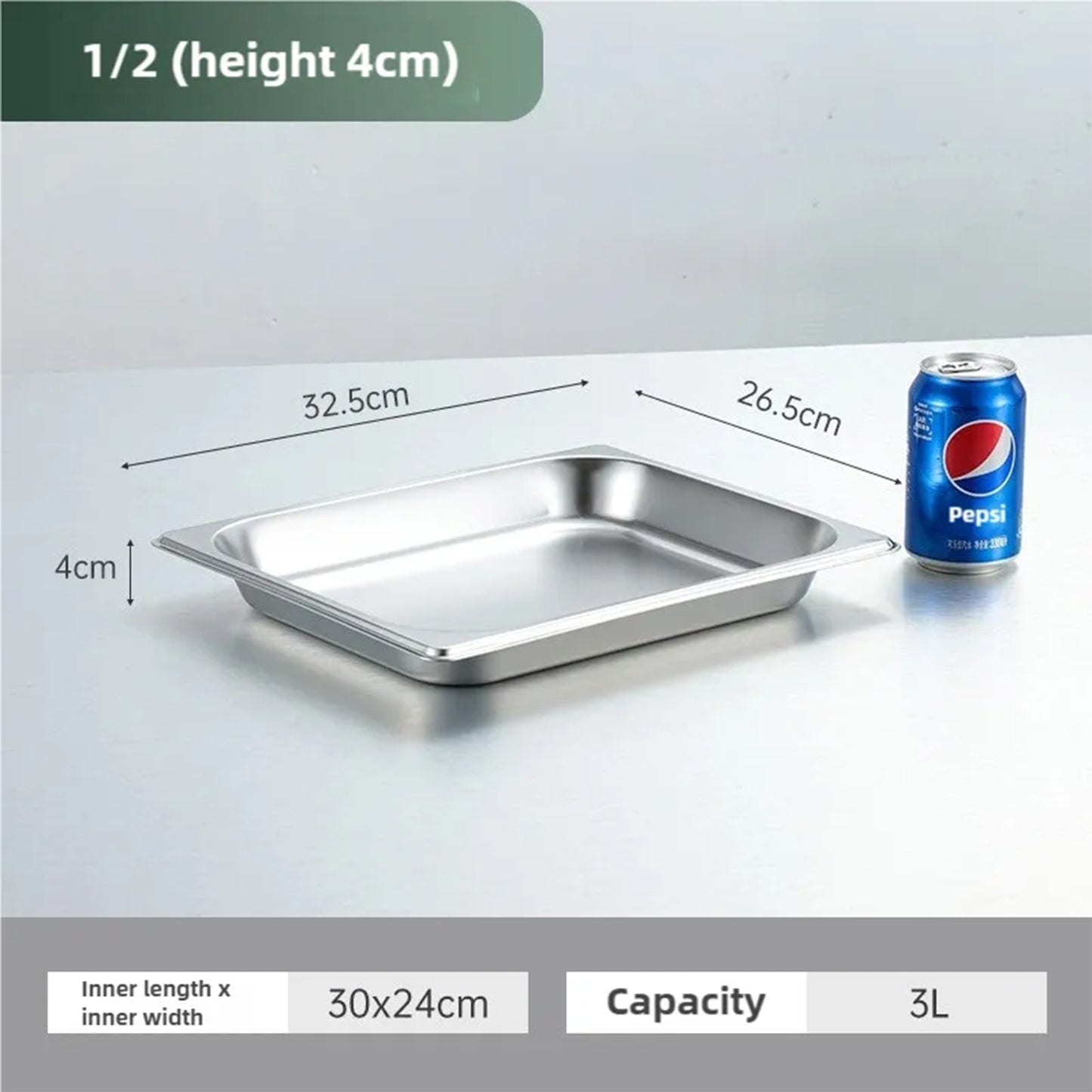 Rectangular Steam Hotel Pan,Metal Buffet Chafing Pans,Stainless Steel Food Containers for Restaurant, Hotel, Party,1/1(53 * 32.5cm),6.5cm
