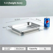 Rectangular Steam Hotel Pan,Metal Buffet Chafing Pans,Stainless Steel Food Containers for Restaurant, Hotel, Party,1/1(53 * 32.5cm),6.5cm