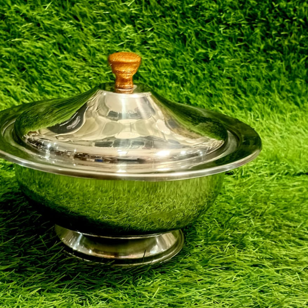 2pcs -Stainless Steel Donga Set with Wooden Knob Lid
