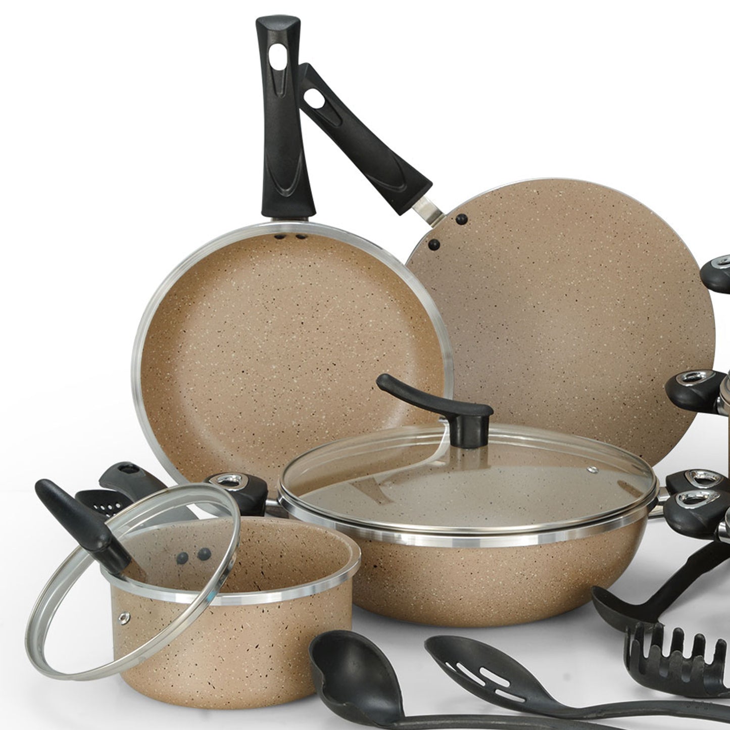 18 Pieces AR Marble Coated Non Stick Dessini Moon Set Forging - Beige