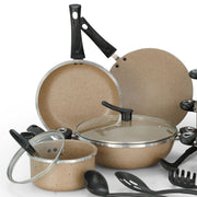 18 Pieces AR Marble Coated Non Stick Dessini Moon Set Forging - Beige