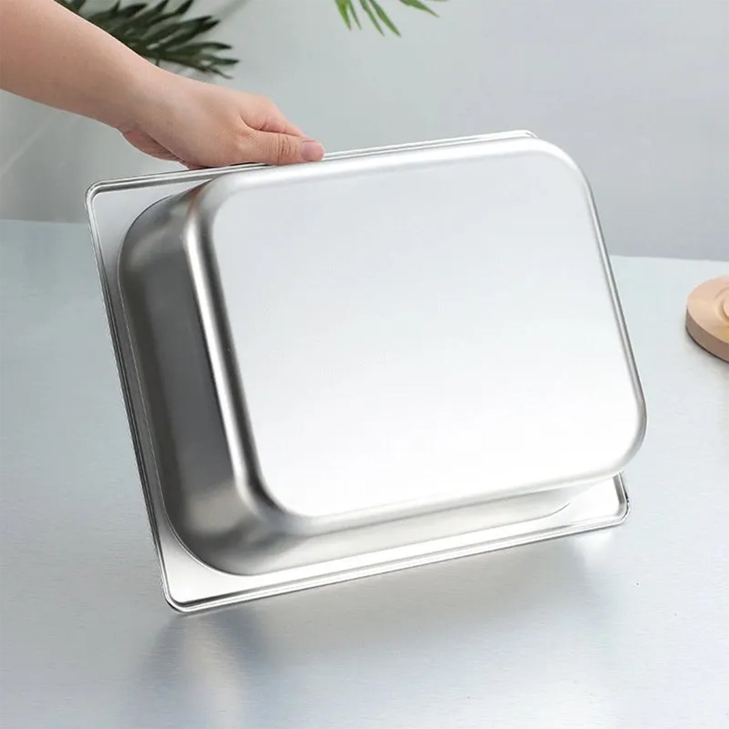Rectangular Steam Hotel Pan,Metal Buffet Chafing Pans,Stainless Steel Food Containers for Restaurant, Hotel, Party,1/1(53 * 32.5cm),6.5cm