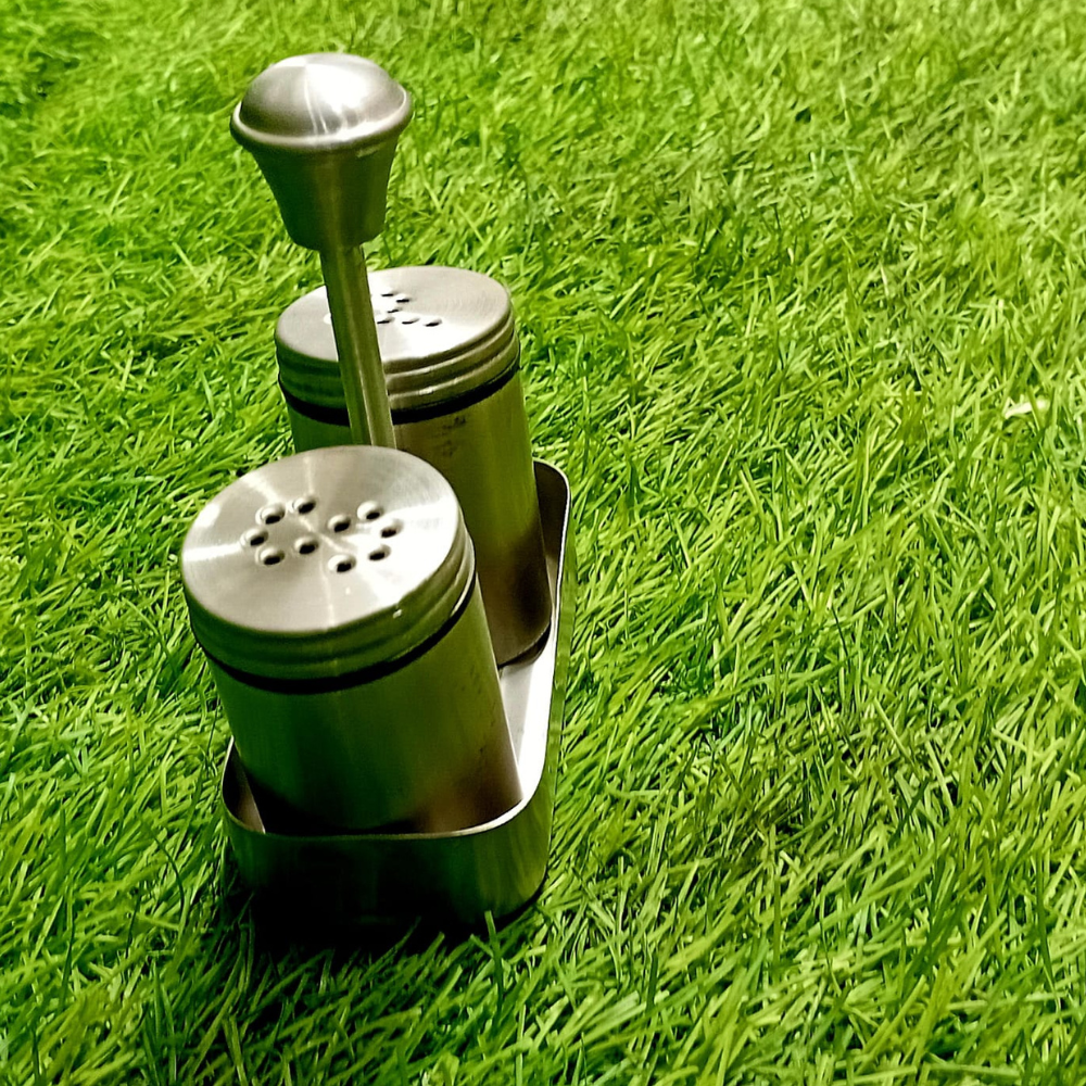 Stainless Steel 2-Pcs Salt Shaker Set with Stand