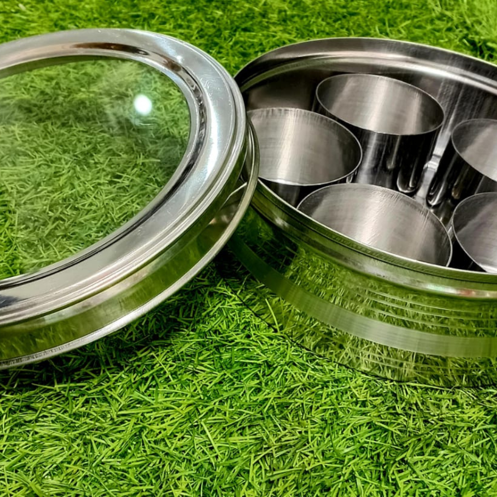 Stainless Steel Round Masala Box – 5 Katori