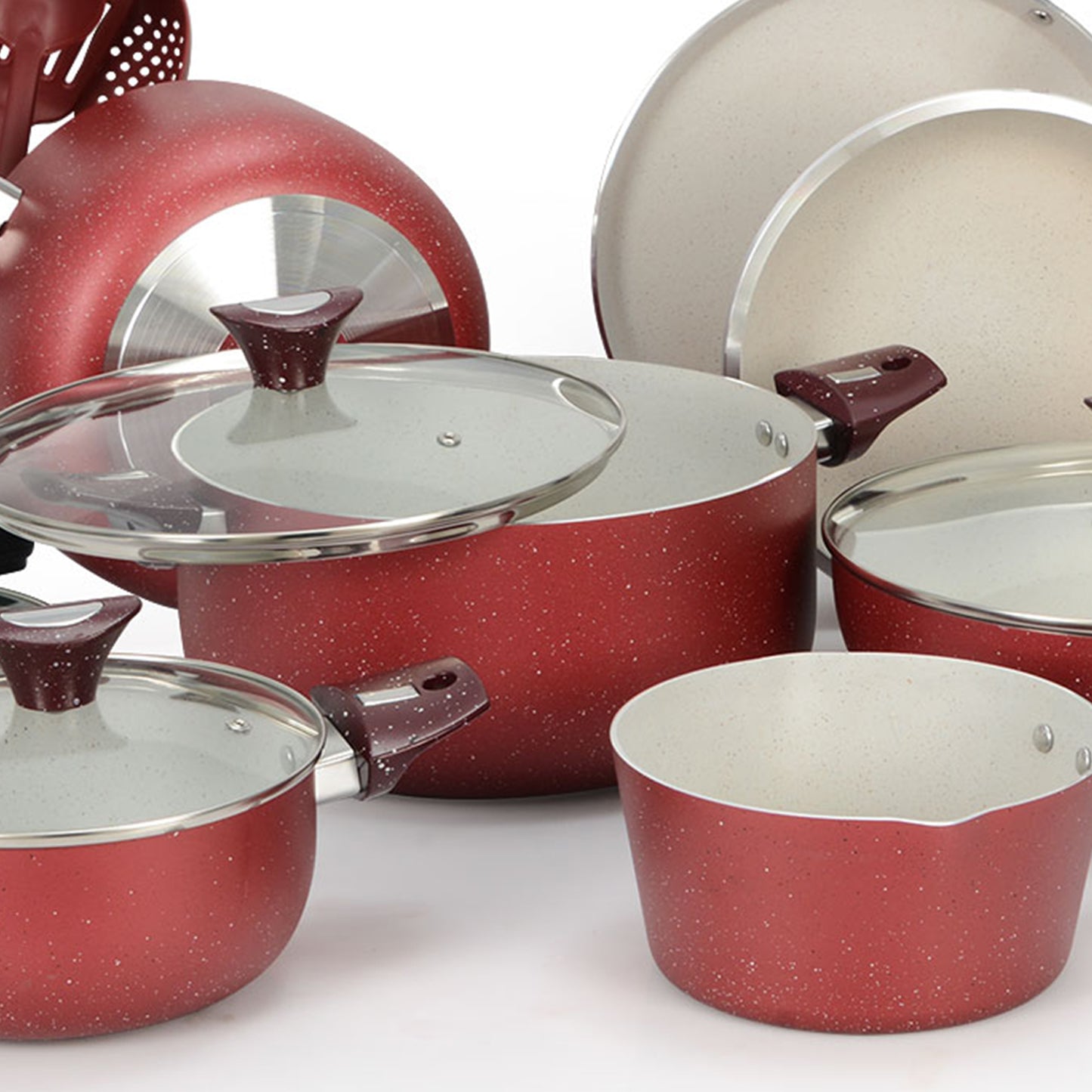 19 Pieces AR Marble Coated Non Stick Glory Set - Maroon & Off White