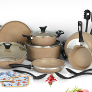 19 Pieces AR Marble Coated Non Stick Glory Set - Beige