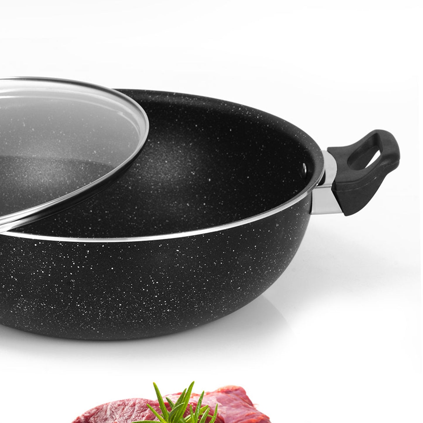 AR Marble Coated Non Stick Wok Karahi - Black