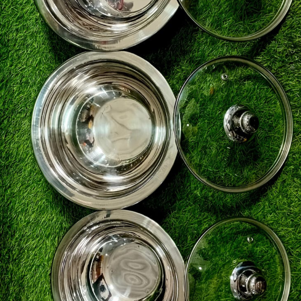 3-Pcs Stainless Steel Donga Set with Glass Lids