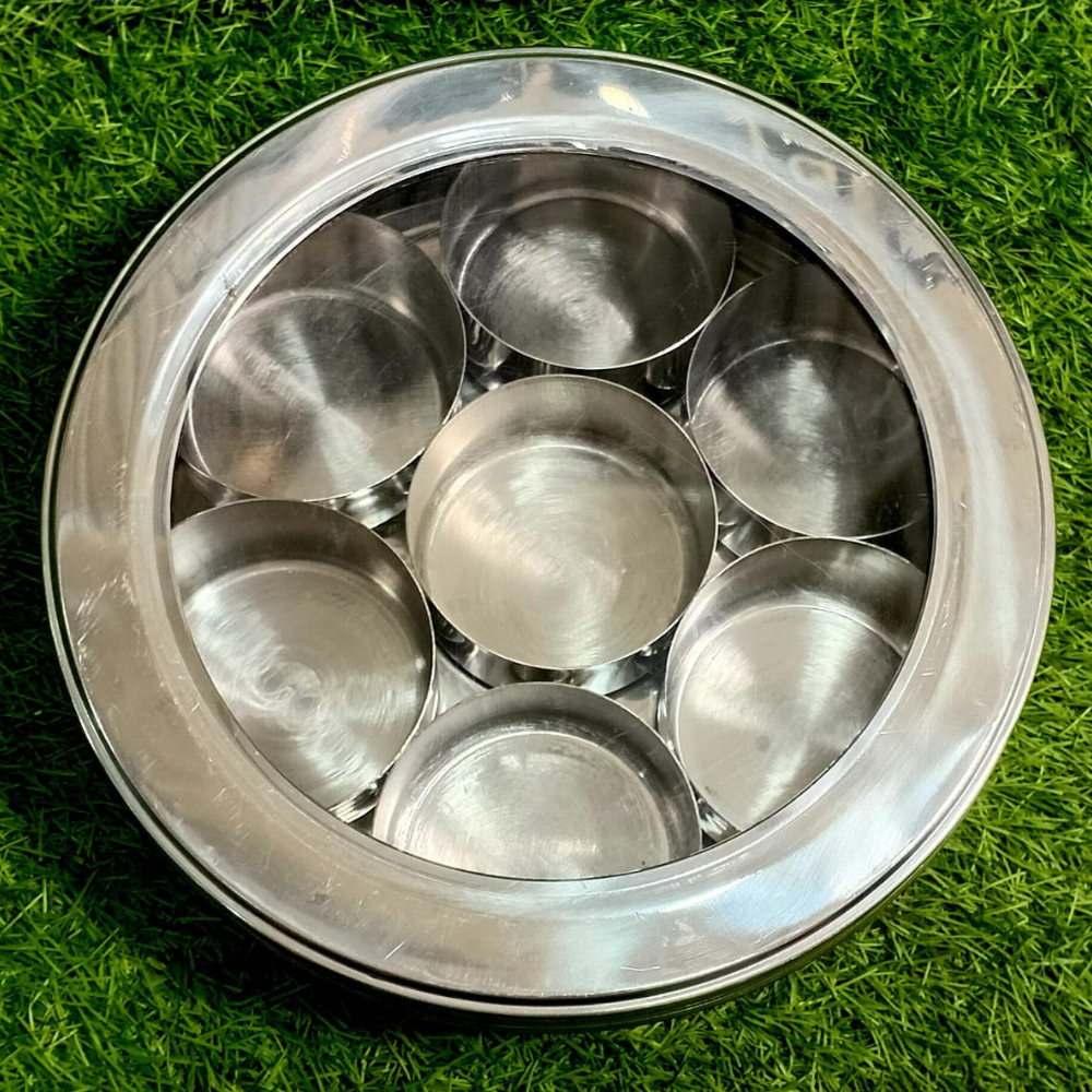 Stainless Steel Round Masala Box – 7 Katori