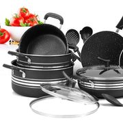21 Pieces AR Marble Coated Non Stick Jumbo Chef Set - Black