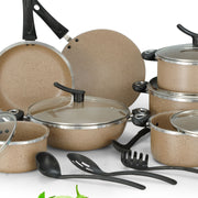 18 Pieces AR Marble Coated Non Stick Dessini Moon Set Forging - Beige