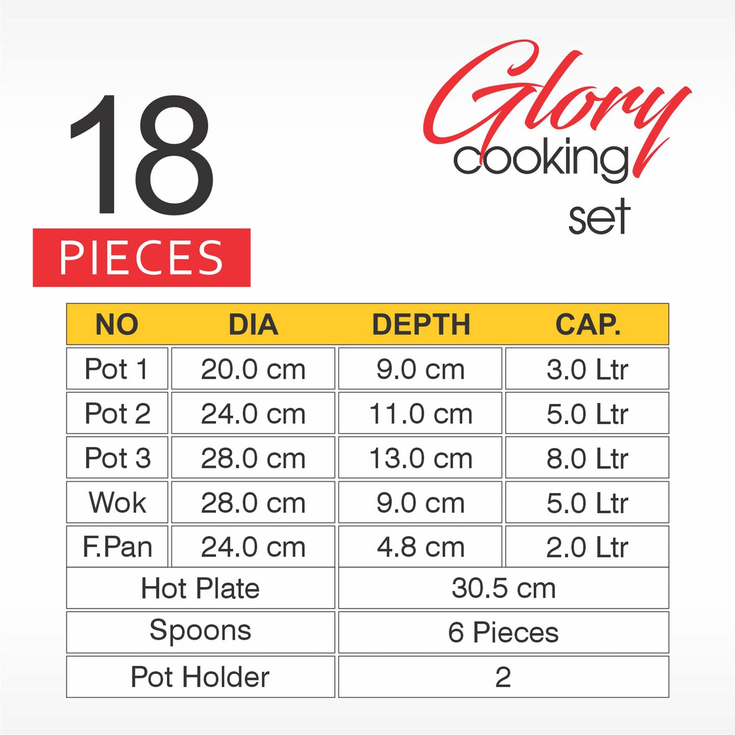 18 Piece AR Marble Coated Non Stick Glory Set - Black