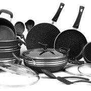21 Pieces AR Marble Coated Non Stick Jumbo Chef Set - Black